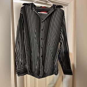 Report Collection Men's Shirt Long Sleeve Size Medium Striped Black Gray